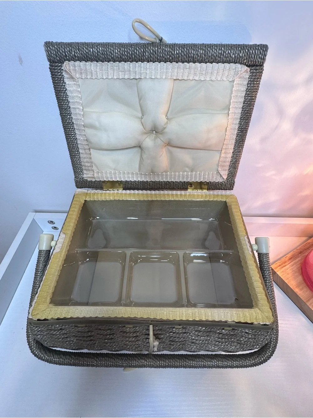 NWOT VINTAGE WICKER SEWING BASKET